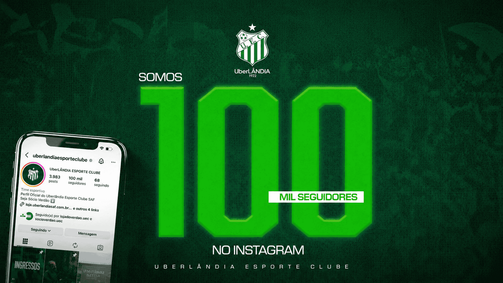 Uberlândia SAF ultrapassa 100 mil seguidores no Instagram
